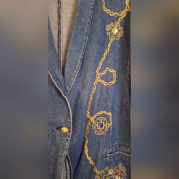 Vintage 80s jacket Sz S blue creek cotton  XL Embellished Jewels boho western - Picture 7 of 11